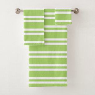 Apple Green and White Stripes Bath Towel Set