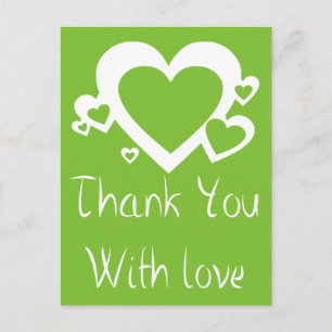 Apple Green And White Thank You Hearts Love Postcard