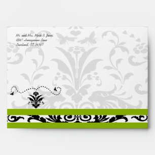 Apple Green Black Bubble Bee Damask Envelopes
