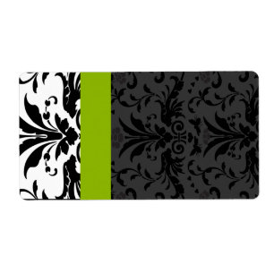 Apple Green & Black Bumble Bee Damask Adresse