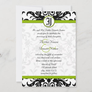Apple Green & Black Damask Wedding Invitation