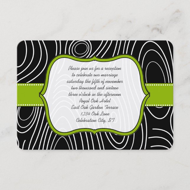 Apple Green Black Wood Grain Reception Card (Front)