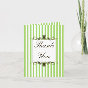 Apple Green, Brown, White Striped Thank You Card
