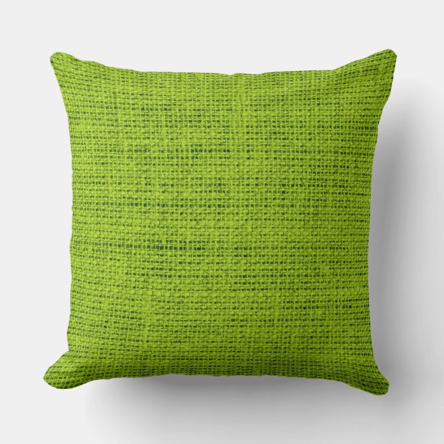 Apple green burlap linen background throw pillow (Front)