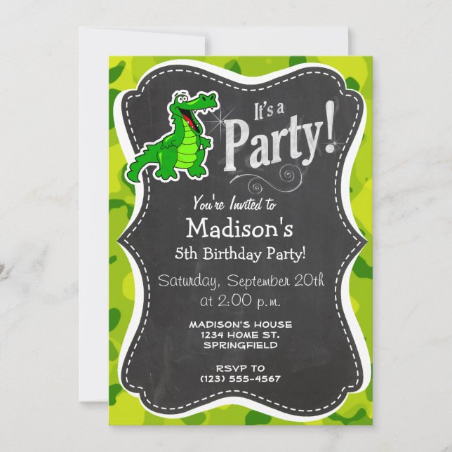 Apple Green Camo; Alligator, Gator Invitation (Front)