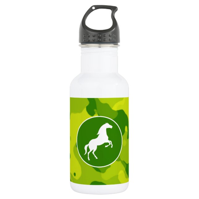 Apple Green Camo; Horse, Equestrian 532 Ml Water Bottle (Front)