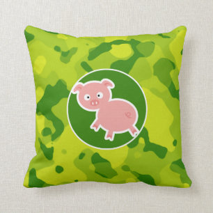 Apple Green Camo; Pig Throw Pillow