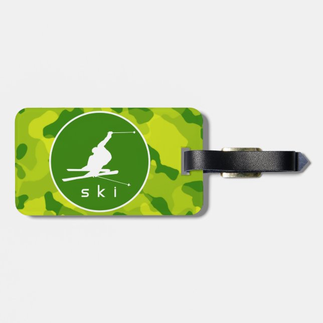 Apple Green Camo; Snow Ski Luggage Tag (Back Horizontal)