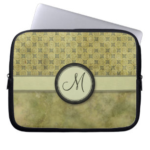 Apple Green Coin Pattern with Monogram Laptop Sleeve