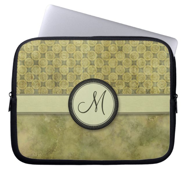 Apple Green Coin Pattern with Monogram Laptop Sleeve (Front)