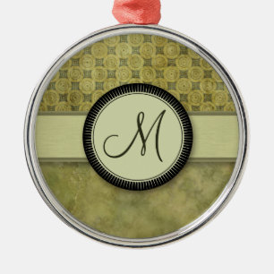 Apple Green Coin Pattern with Monogram Metal Ornament
