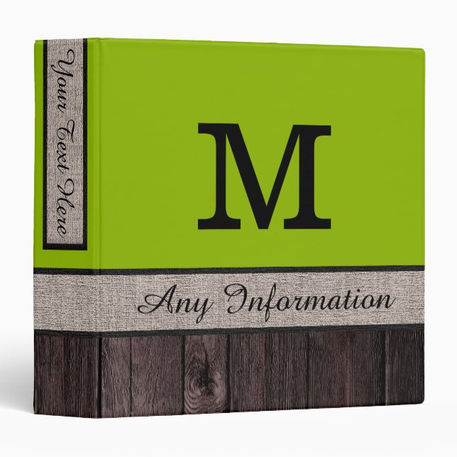 Apple Green Colour Rustic Look Wood Monogram Binder (Front/Spine)