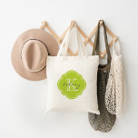 Apple Green Custom Personalized Monogram Tote Bag<br><div class="desc">Cute Girly Modern Tote Bag with Custom Personalized Name and Initial Monogram in a Vintage Moroccan Quatrefoil Clover Shape Frame Border</div>