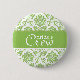 Apple Green Damask Bride's Crew Button