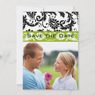 Apple Green Damask Swirls Wedding Save the Date Invitation