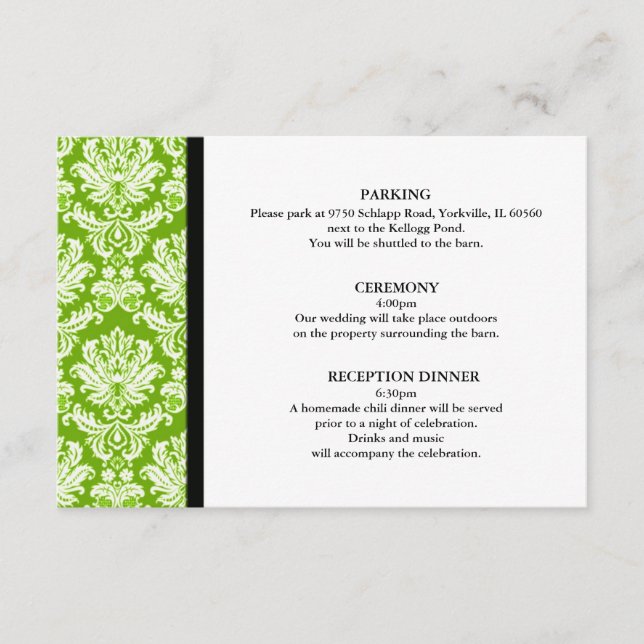 Apple Green Damask Wedding Enclosure Card (Front)