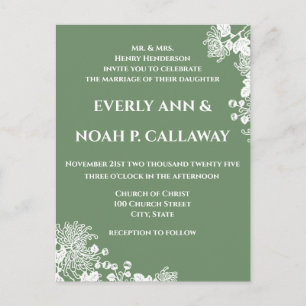 Apple Green Floral Wedding Invitation Postcard
