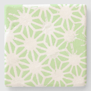 Apple green geometric pattern stone coaster