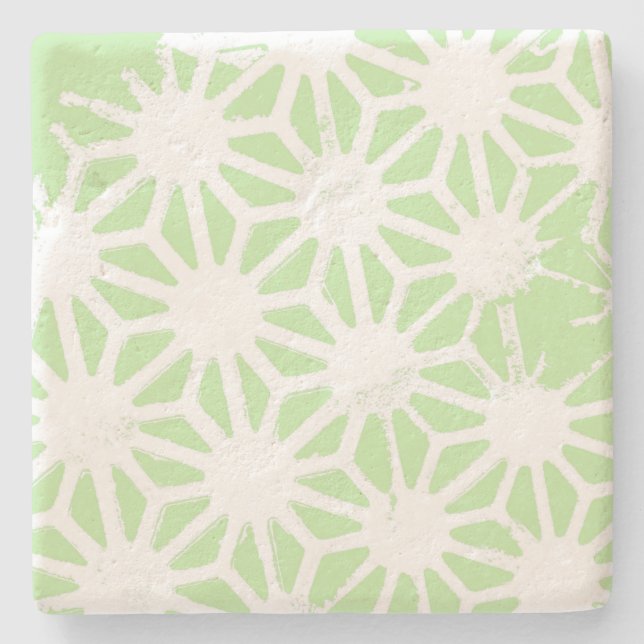 Apple green geometric pattern stone coaster (Front)