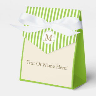 Apple Green Ivory Cream White Stripes Custom Name Favor Box