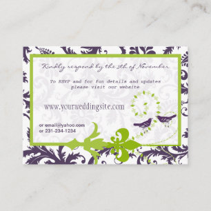 Apple Green Lapis Purple Damask & Purple Birds Enclosure Card
