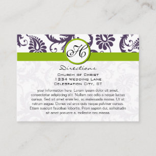 Apple Green Lapis Purple Damask Wedding Info Cards