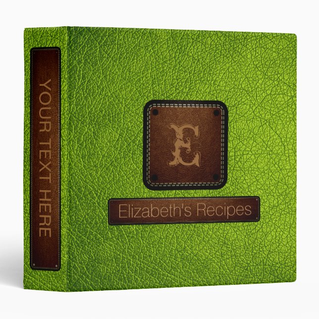 Apple green Leather Elegant Monogram Binder (Front/Spine)