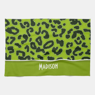 Apple Green Leopard Animal Print; Personalized Kitchen Towel
