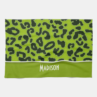 Apple Green Leopard Animal Print; Personalized Kitchen Towel