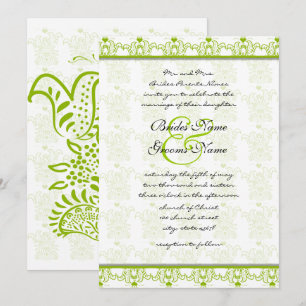 Apple Green Love Birds Wedding Invitation