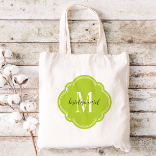Apple Green Monogram Bridesmaid Tote Bag