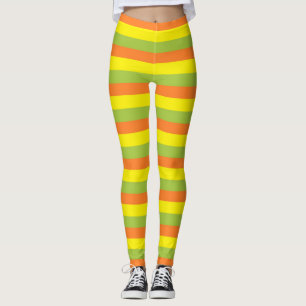 Apple Green, Orange and Yellow Stripes Leggings