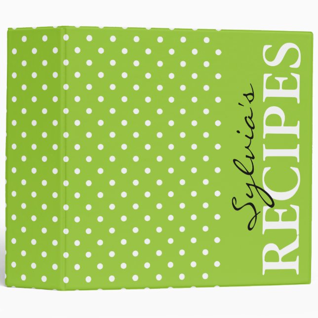 Apple green polka dot pattern recipe binder book (Front/Spine)