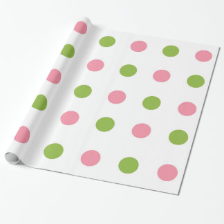 Apple Green Salmon Pink Polka Dot Wrapping Paper