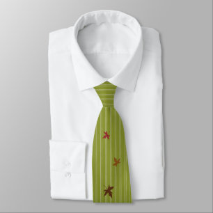 Apple Green Stripes Autumn Leaves Wedding Tie