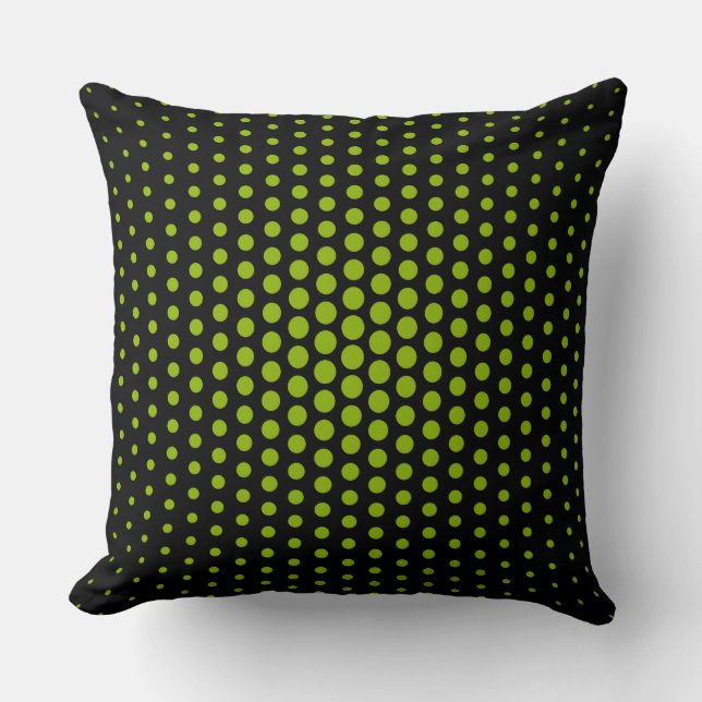Apple green Techno Dots Modern Black Throw Pillow (Front)