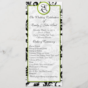 Apple Green Trim Black Damask Wedding Program