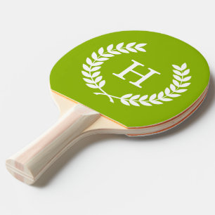 Apple Green Wheat Laurel Wreath Initial Monogram Ping Pong Paddle