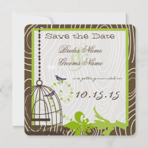 Apple Green Whimsical Wood Grain Birdcage Wedding  Invitation