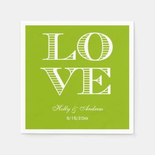 Apple Green, White LOVE Napkins