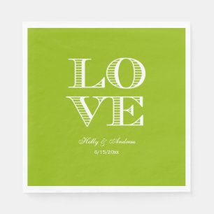 Apple Green, White LOVE Napkins
