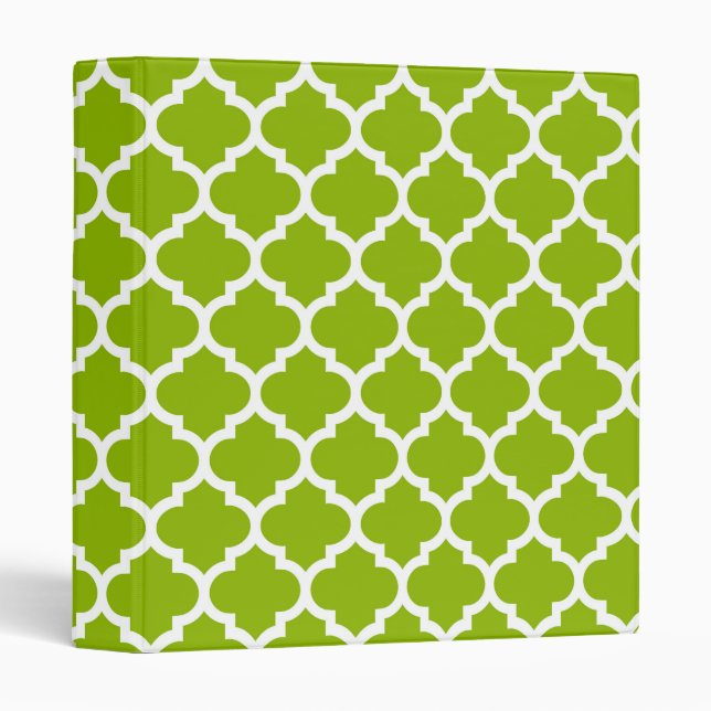 Apple Green White Moroccan Quatrefoil Pattern #5 Binder (Front/Spine)