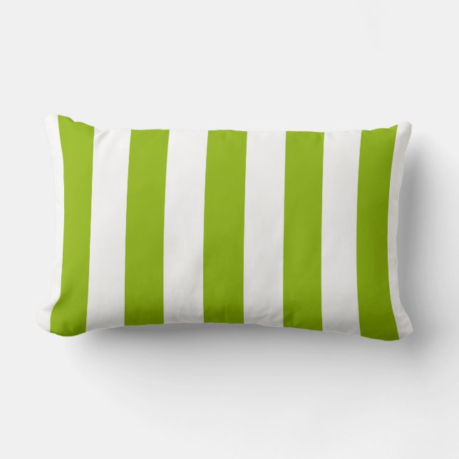 Apple Green White XL Stripes Pattern Lumbar Pillow (Front)