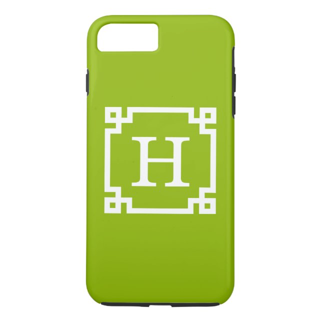 Apple Green Wt Greek Key Frame #2 Initial Monogram Case-Mate iPhone Case (Back)