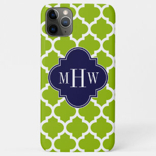 Apple Green Wt Moroccan #5 Navy 3 Initial Monogram iPhone 11 Pro Max Case