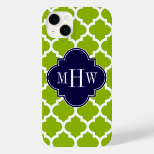 Apple Green Wt Moroccan #5 Navy 3 Initial Monogram Case-Mate iPhone 14 Plus Case