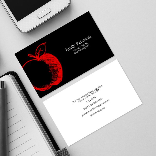Apple Hand Drawn | Black Business Card (Creator Uploaded)