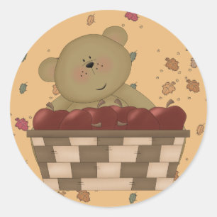 apple harvest teddy bear classic round sticker