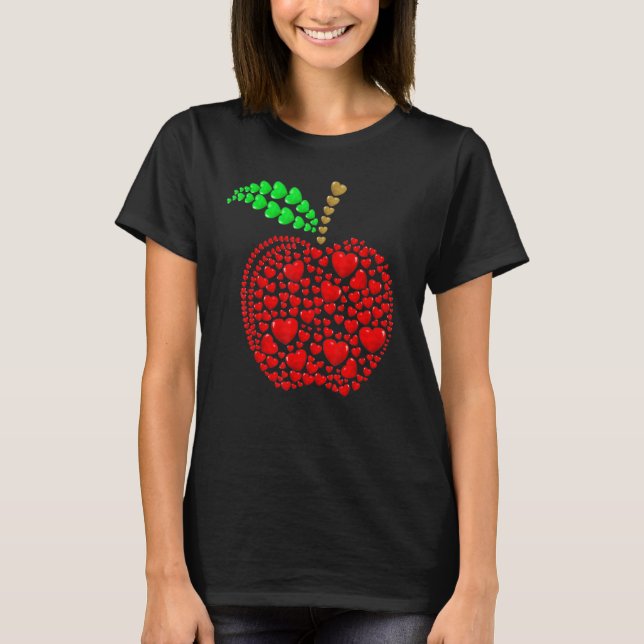 Apple Hearts Background Valentine's Day Teacher St T-Shirt (Front)