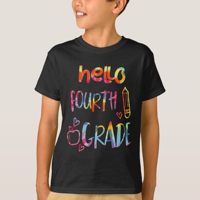 Apple Hello Fourth Grade 4th First Day Of School T T-Shirt (Front)
